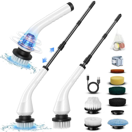 Rsushop electric spin scrubber for bathroom with extendable handle and multiple brush heads
