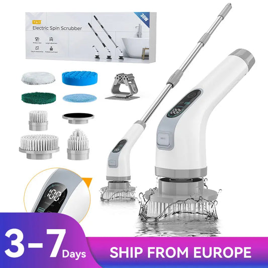 Rsushop electric cleaning brush for home with multiple brush heads and extendable handle for versatile cleaning